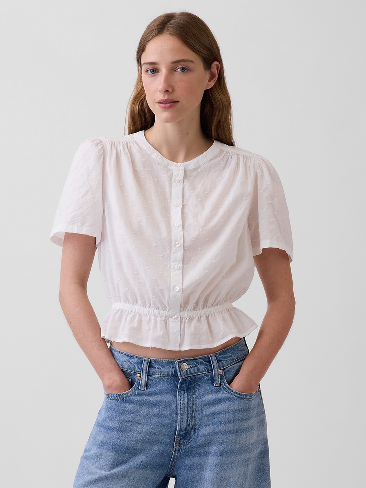Image number 1 showing, Button-Front Crop Peplum Top