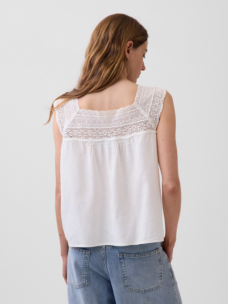 Image number 3 showing, Linen-Blend Crochet Square-Neck Top