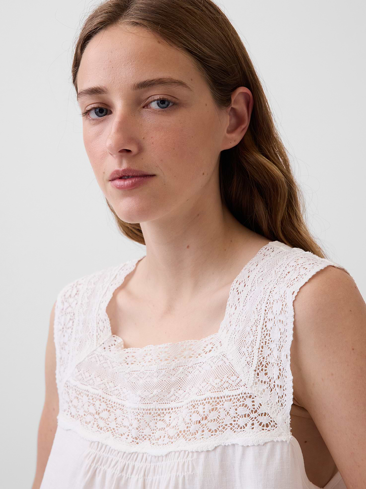 Image number 4 showing, Linen-Blend Crochet Square-Neck Top
