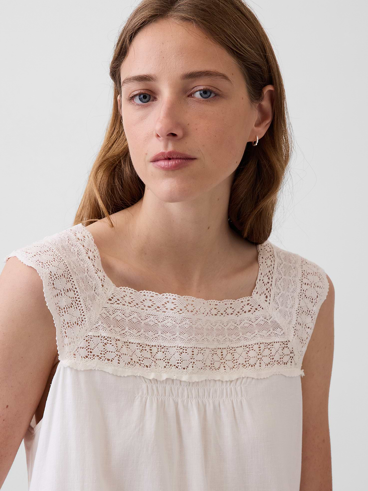 Image number 4 showing, Linen-Blend Crochet Yoke Mini Dress