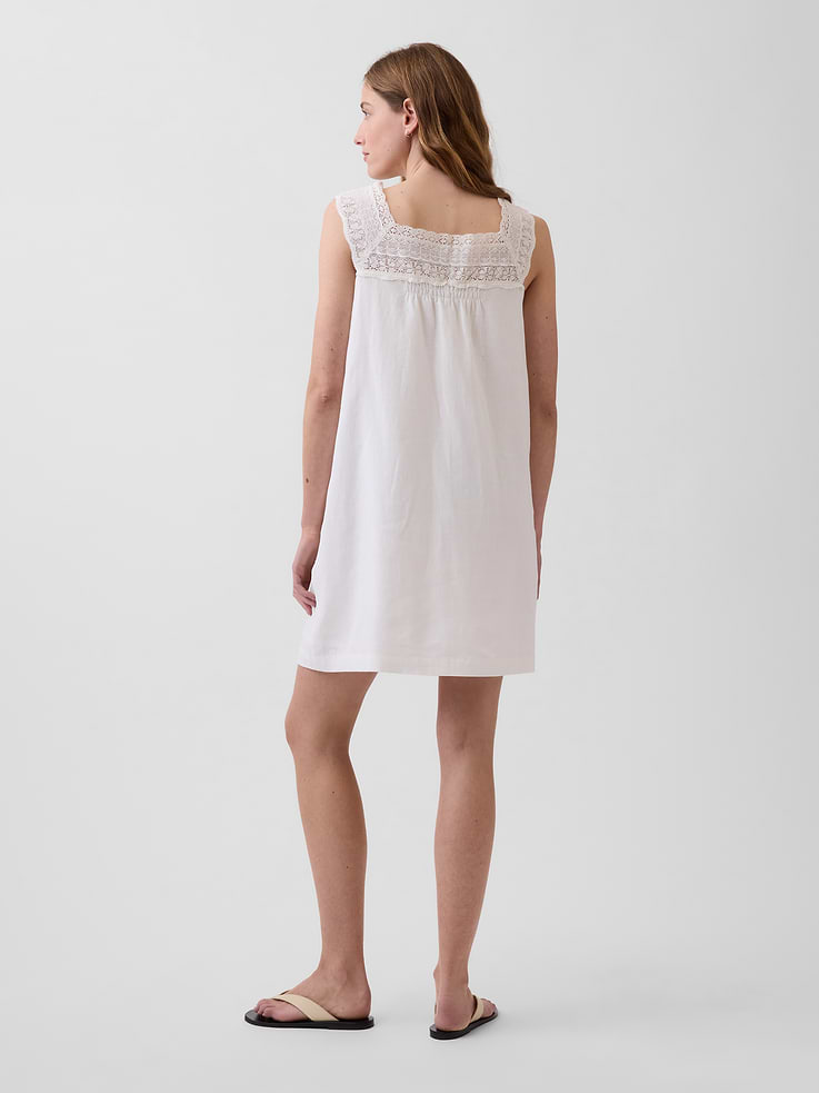 Image number 2 showing, Linen-Blend Crochet Yoke Mini Dress