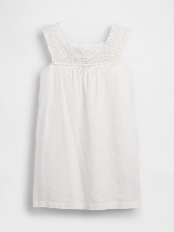 Linen-Blend Crochet Yoke Mini Dress