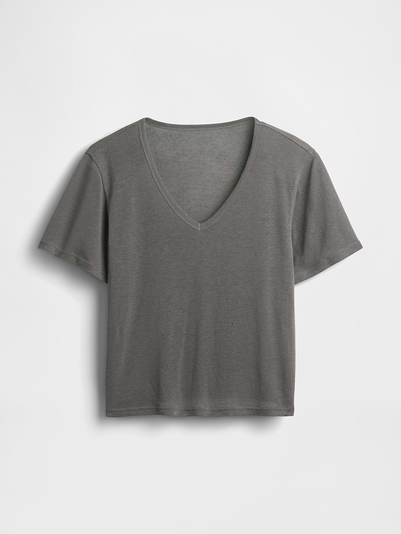 Linen-Blend Relaxed V-Neck T-Shirt