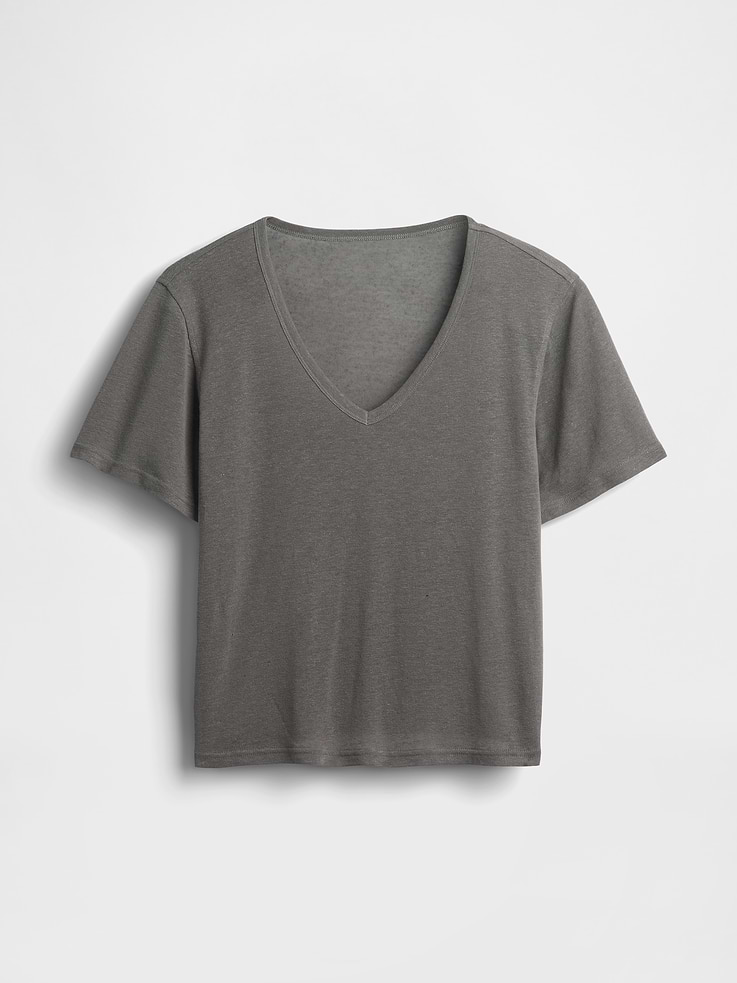Image number 5 showing, Linen-Blend Relaxed V-Neck T-Shirt