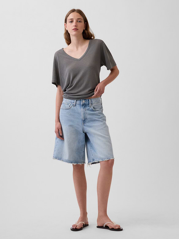 Linen-Blend Relaxed V-Neck T-Shirt