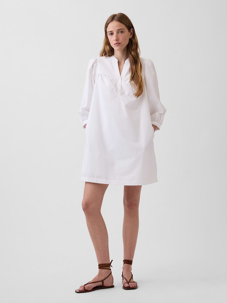 Image number 1 showing, Poplin Henley Mini Dress