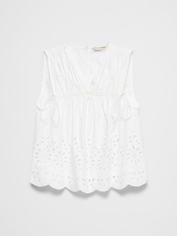 Poplin Cinched-Ties Eyelet Top