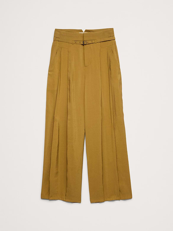 Pleated Wide-Leg Cropped Pant in Luster Twill