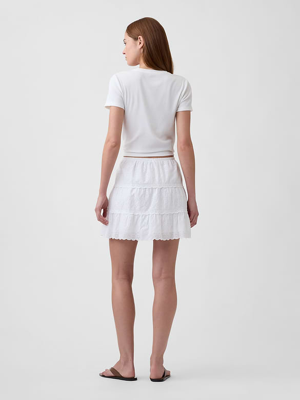 Tiered Eyelet Mini Skirt