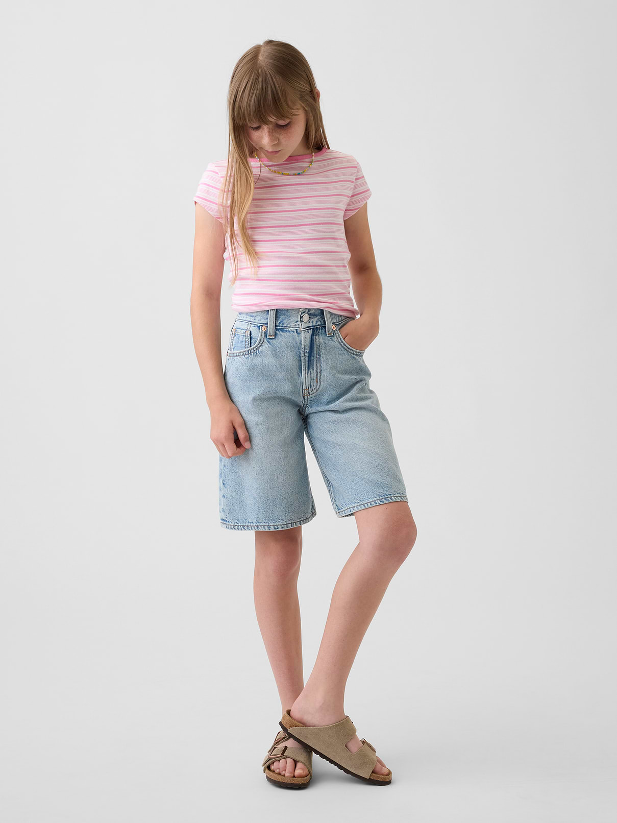 Kids Mid Rise Longline Denim Shorts