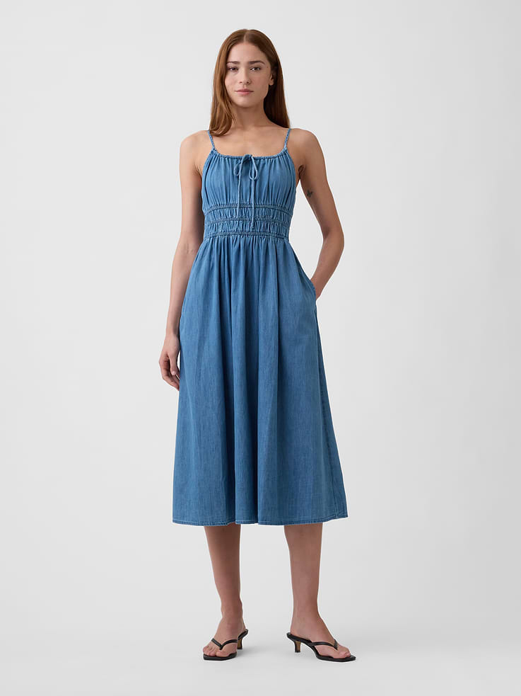 Image number 1 showing, Smocked Tie-Front Midi Dress