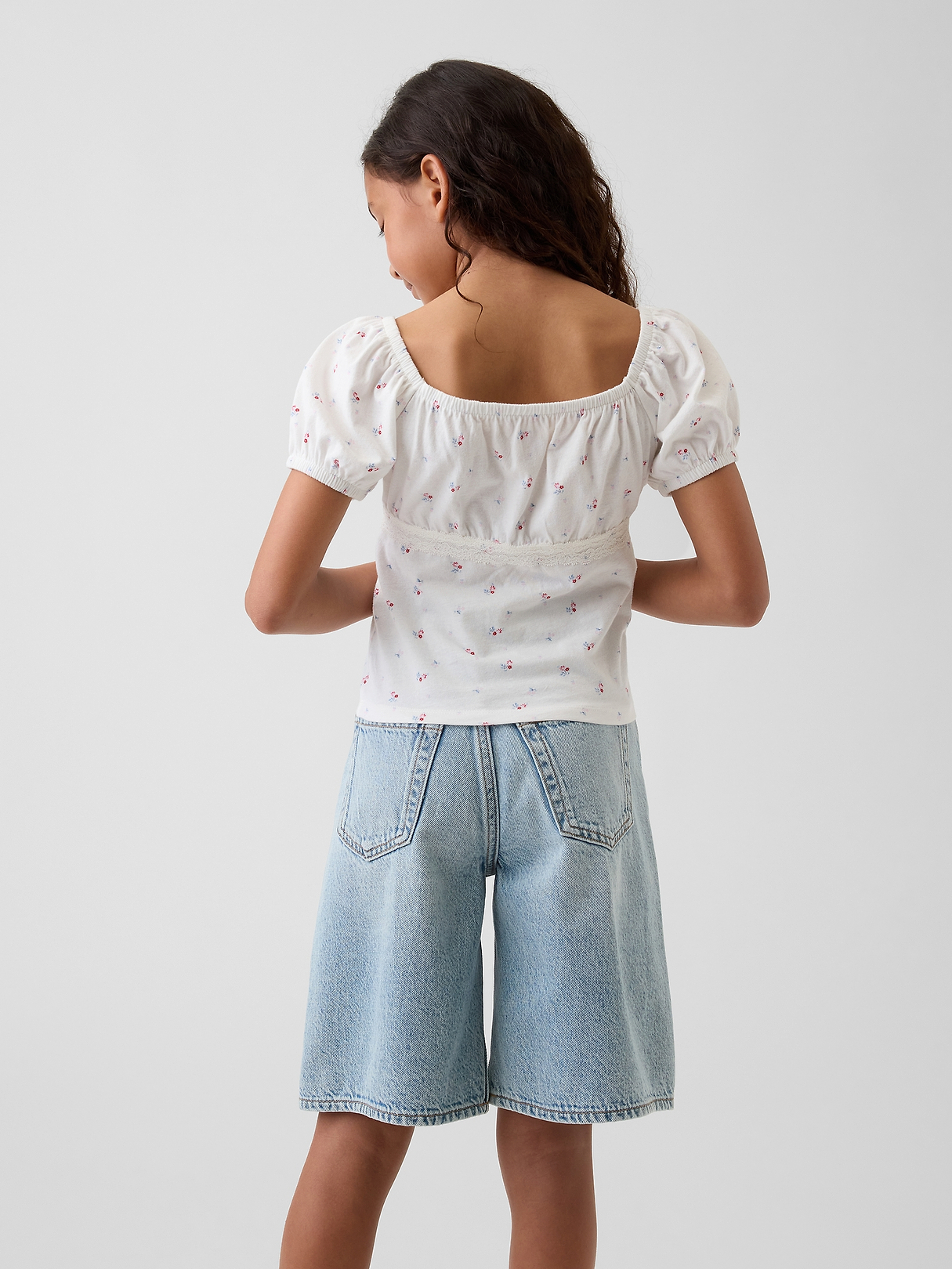 Kids Lace-Trim Puff-Sleeve Top | Gap