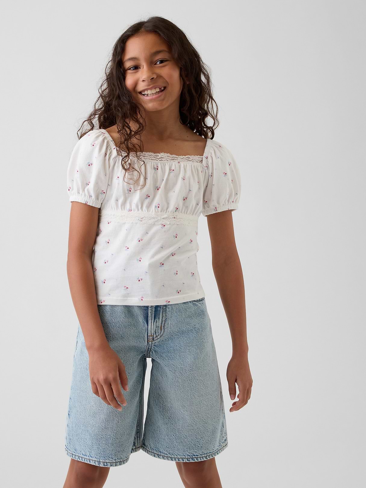 Kids Lace-Trim Puff-Sleeve Top | Gap