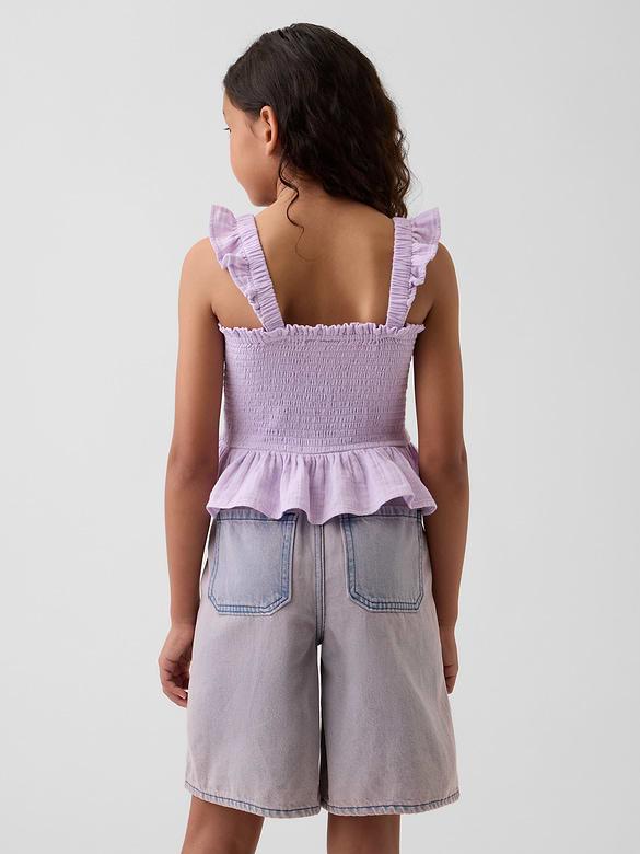 Kids Cotton Gauze Smocked Peplum Top