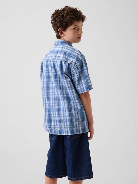 Kids Textured Plaid Relaxed Vacay Shirt