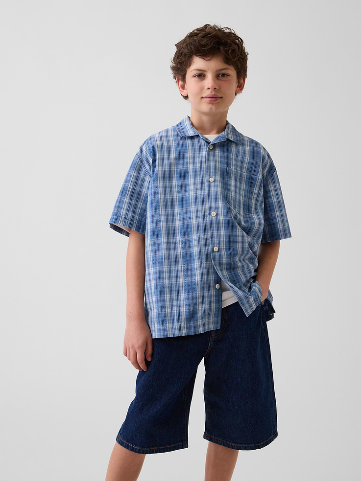 Image number 1 showing, Kids Textured Plaid Relaxed Vacay Shirt