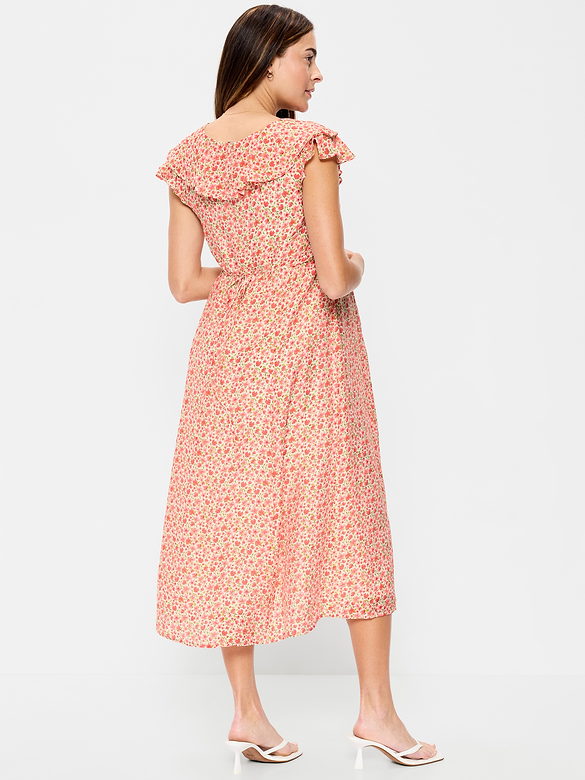 Maternity Ruffle-Sleeve Midi Dress