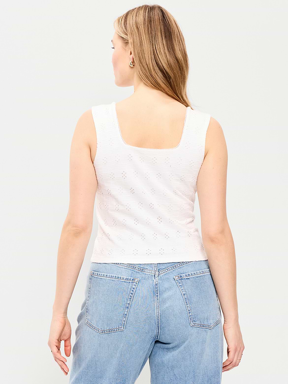 Seamed-Bodice Eyelet Tank Top