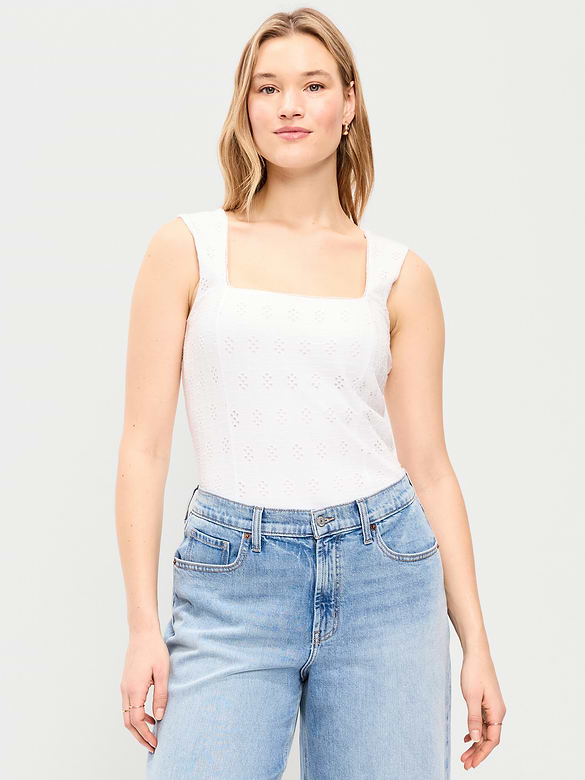 Seamed-Bodice Eyelet Tank Top
