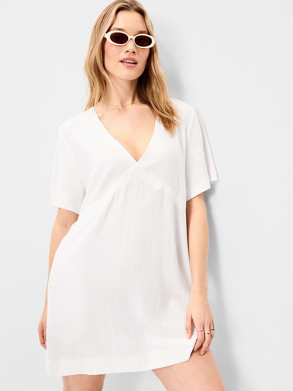 Short-Sleeve Linen-Blend Mini Shift Dress