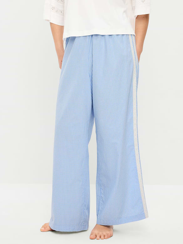 Poplin Wide-Leg Pajama Pants