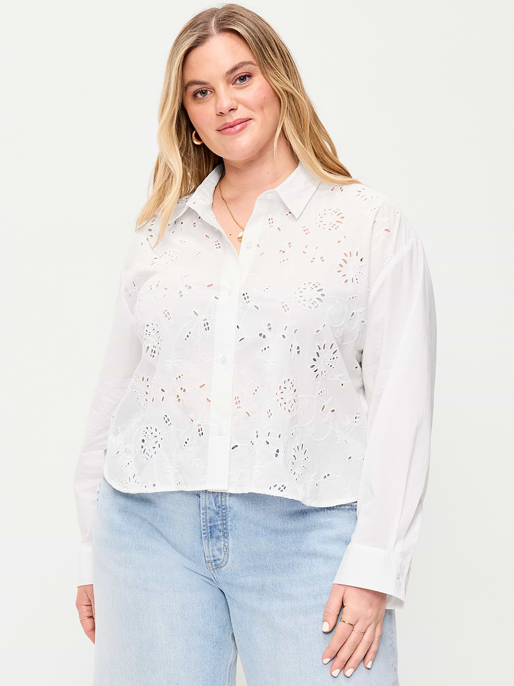 Image number 7 showing, Cropped Eyelet Button-Down Shirt
