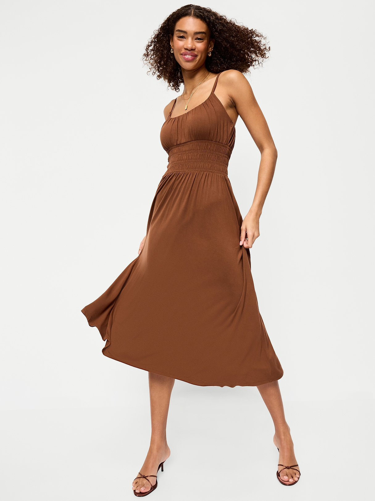 Fit & Flare Jersey Smocked-Waist Midi Dress | Old Navy