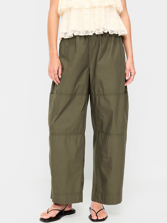 Mid-Rise Cropped Barrel-Leg Utility Pants
