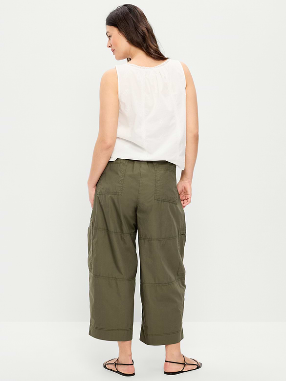 Mid-Rise Cropped Barrel-Leg Utility Pants