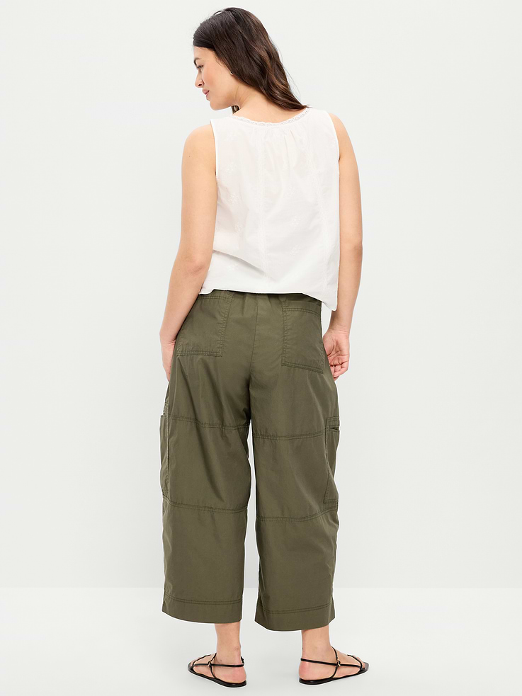 Image number 7 showing, Mid-Rise Cropped Barrel-Leg Utility Pants
