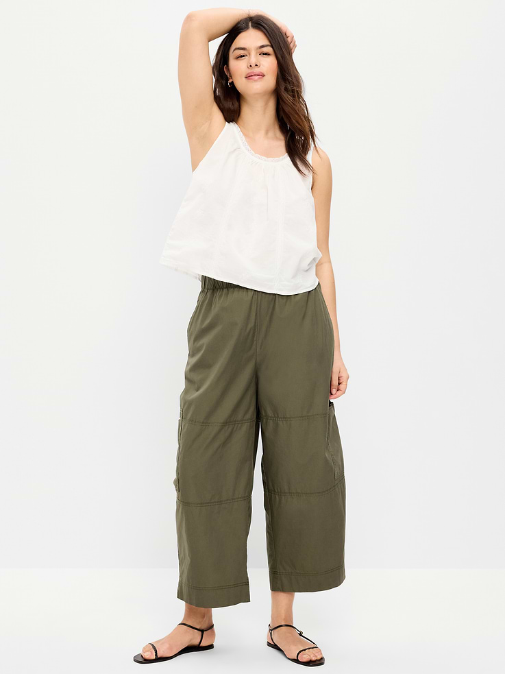 Image number 6 showing, Mid-Rise Cropped Barrel-Leg Utility Pants