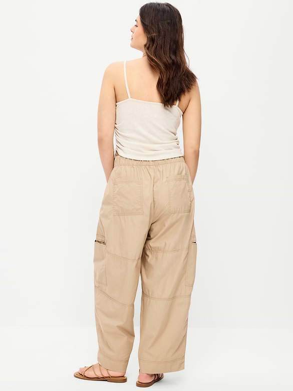 Mid-Rise Cropped Barrel-Leg Utility Pants