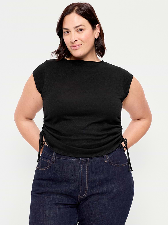 Cap-Sleeve Shirred Side Top