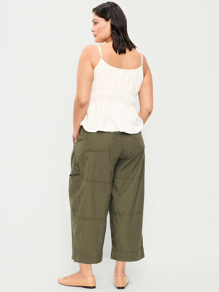 Image number 9 showing, Mid-Rise Cropped Barrel-Leg Utility Pants