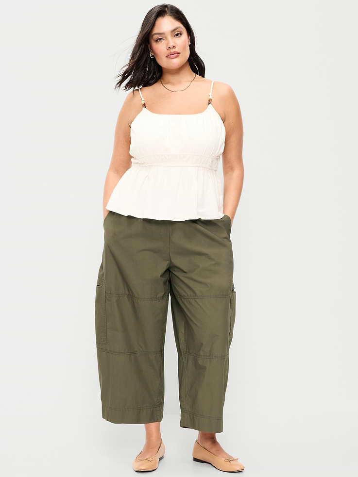 Image number 8 showing, Mid-Rise Cropped Barrel-Leg Utility Pants