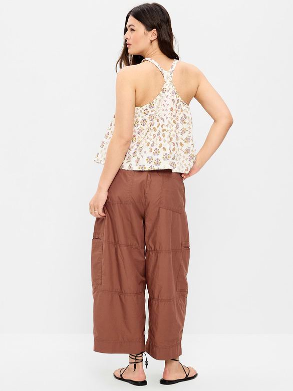 Mid-Rise Cropped Barrel-Leg Utility Pants