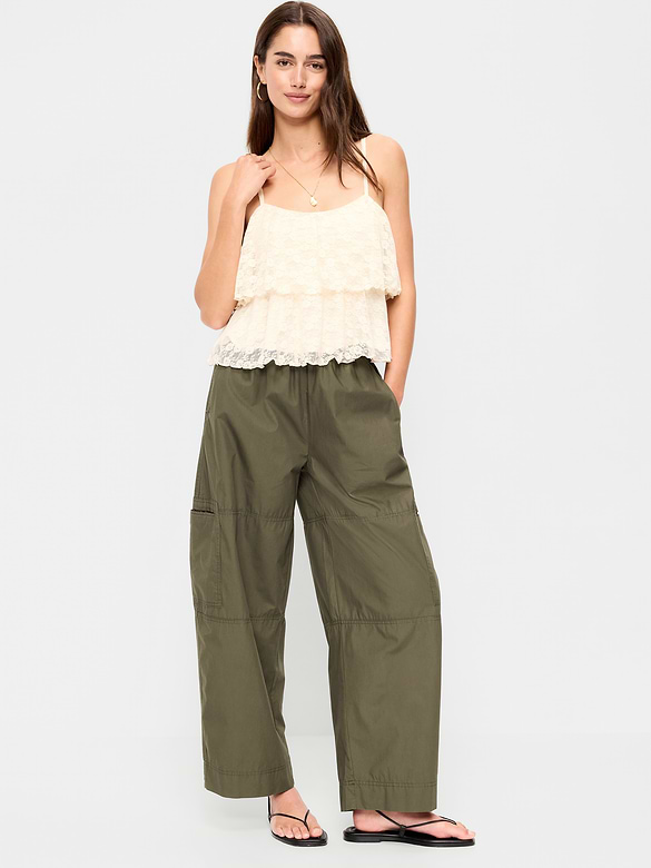 Mid-Rise Cropped Barrel-Leg Utility Pants