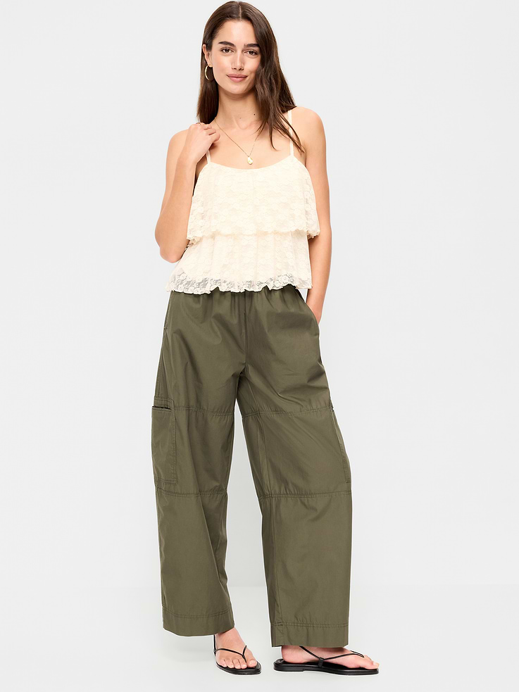 Image number 1 showing, Mid-Rise Cropped Barrel-Leg Utility Pants