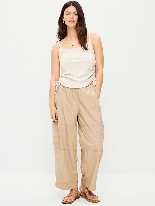 Mid-Rise Cropped Barrel-Leg Utility Pants