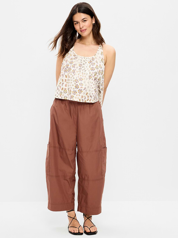 Mid-Rise Cropped Barrel-Leg Utility Pants