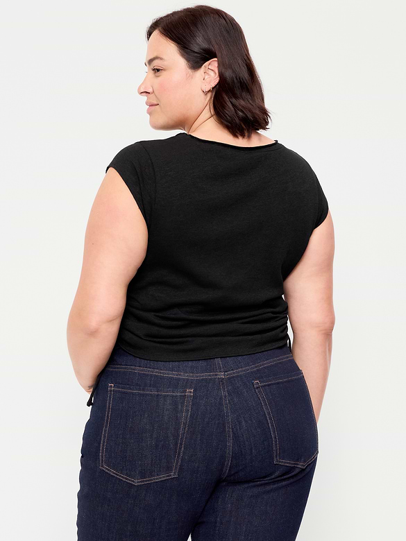 Cap-Sleeve Shirred Side Top