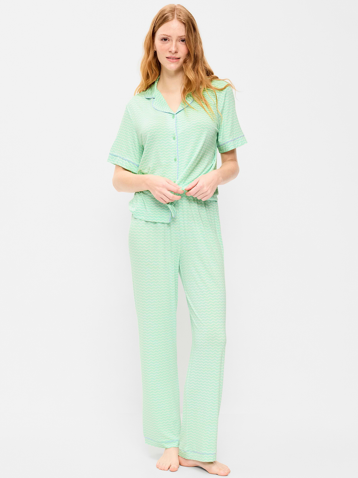 Sunday Sleep Knit Jersey Pant Set - Green Stripe by Old Navy