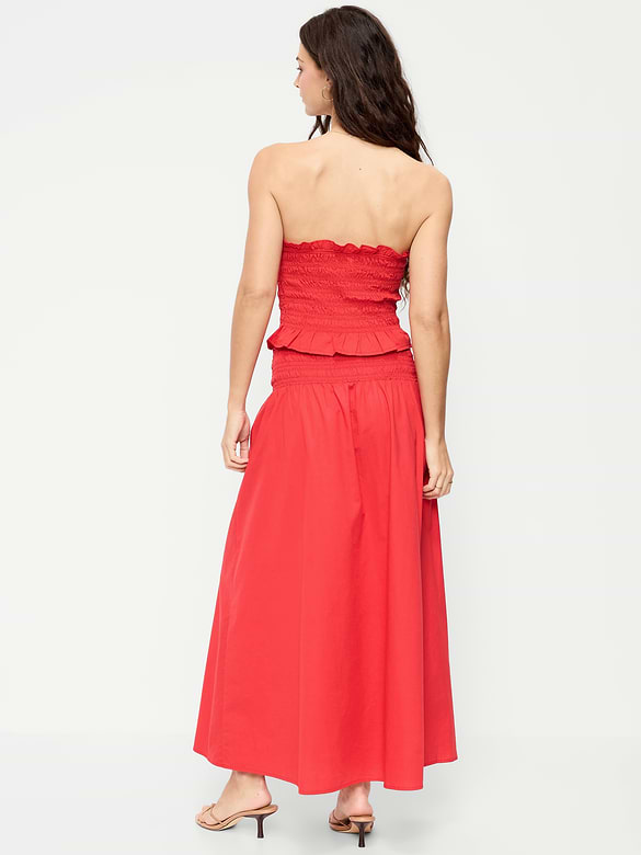 Twill Smocked-Waist Maxi Skirt