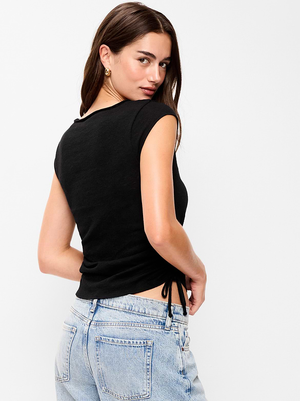 Cap-Sleeve Shirred Side Top