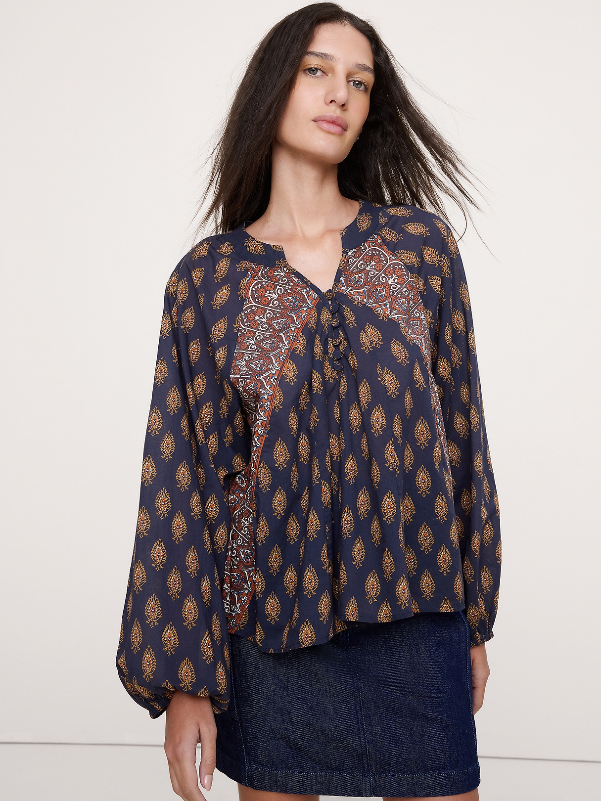 Lightweight Cotton Split-Neck Top | Banana Republic