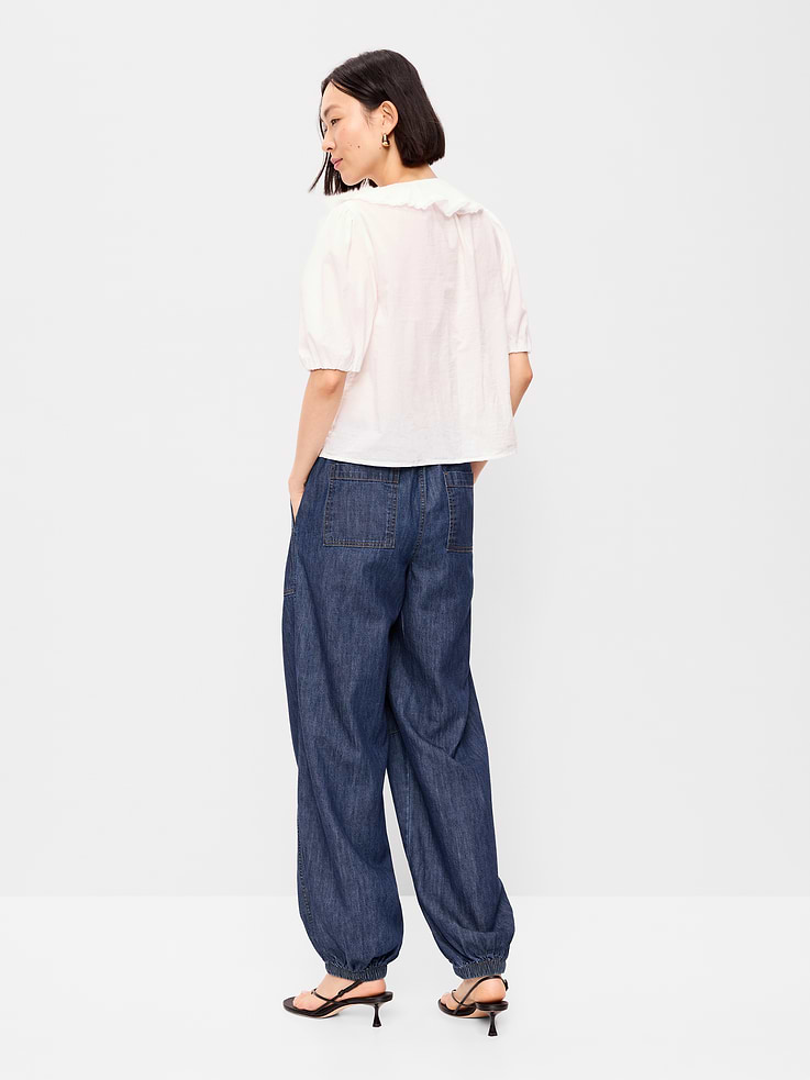 Image number 3 showing, Mid-Rise Pull-On Utility Harem Denim Pants