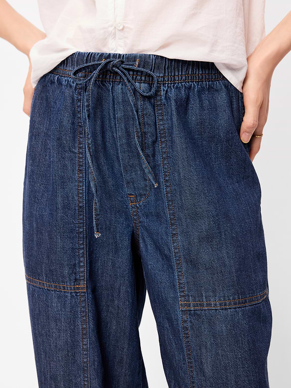 Mid-Rise Pull-On Utility Harem Denim Pants