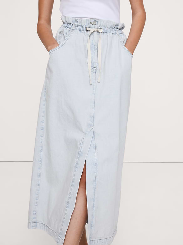 Denim Paperbag Midi Skirt
