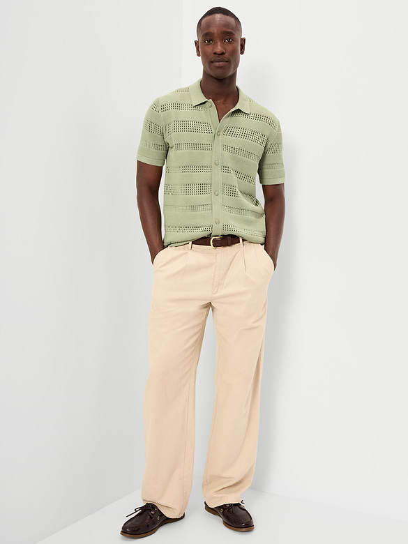 Short-Sleeve Open-Knit Sweater Shirt