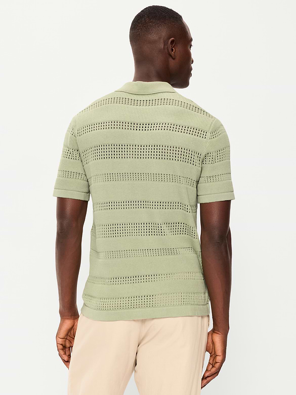Short-Sleeve Open-Knit Sweater Shirt